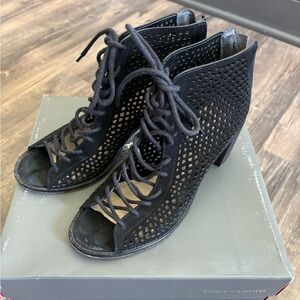 Vince Camuto black lace up booties, size 8